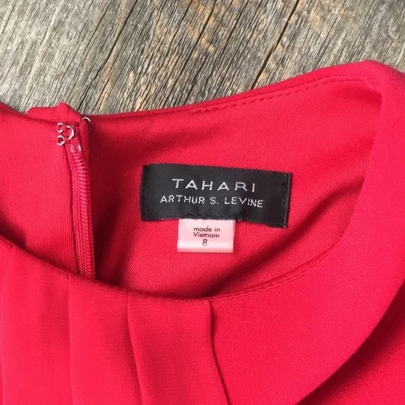 Tahari ASL Sheath Dress Sheer Overlay Red Size 8 - Picture 4 of 12